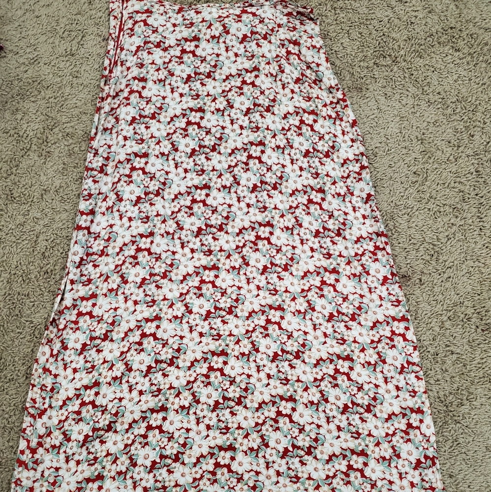 Red with white flowers A-line skirt